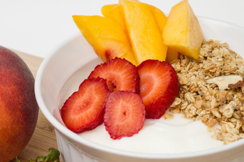 Granola and fruit.